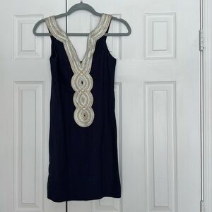 Lilly Pulitzer Navy Sleeveless Beaded V-Back Dress